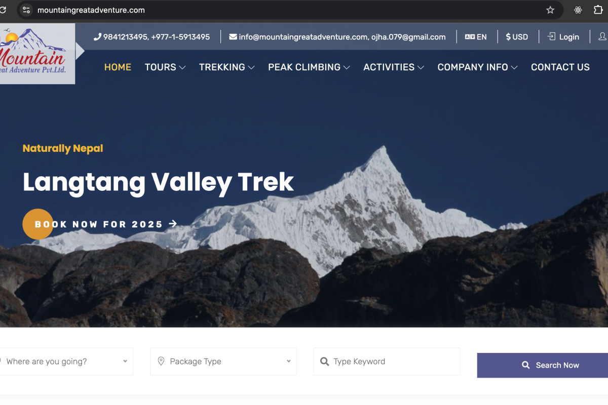 Mountain Great Adventure Nepal | Trekking & Peak Climbing Booking System | Laravel Tourism Portal